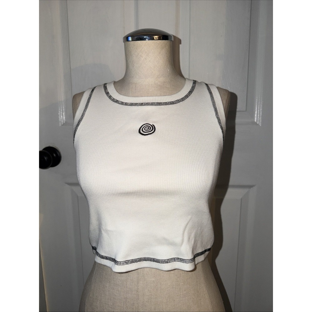 MERSHY Women's Cropped Organic Cotton USA Ribbed White Tank Size M